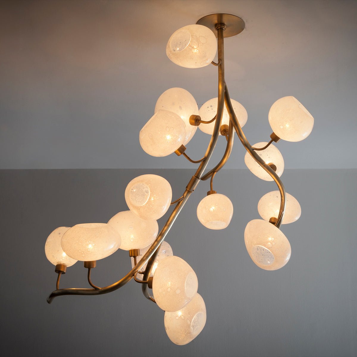 Modern Chandelier with Irregular Glass Lampshades and Brass Branches - L47"*W42"*H50"Warm LightManorlights