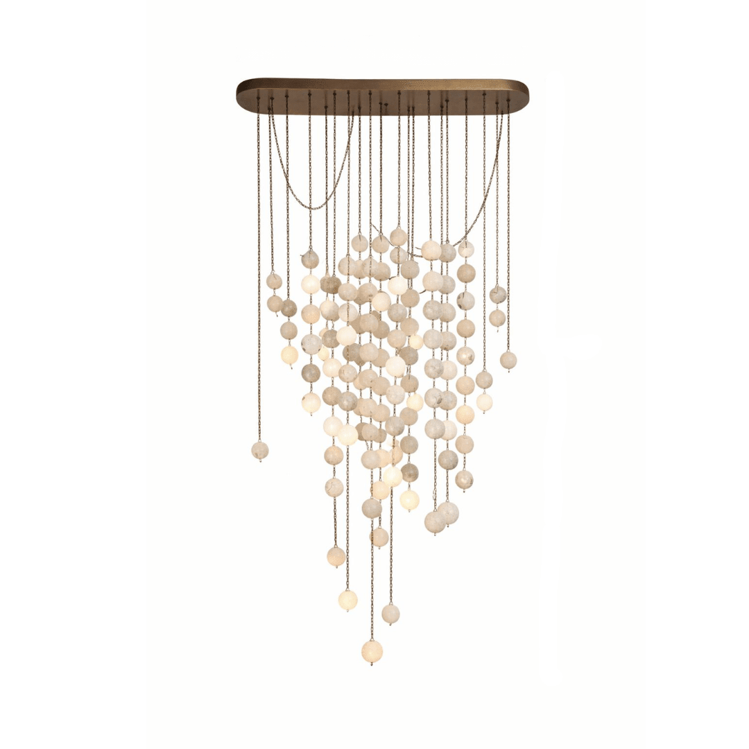 Modern Hanging Spherical Alabaster Chandelier for High Ceilings - 100 Balls/L38"*W18"*H108" (L96.5cm*W45.7cm*H274.3cm)Warm LightManorlights