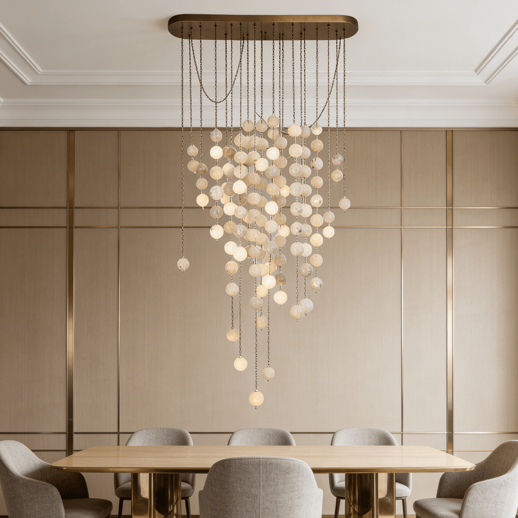 Modern Hanging Spherical Alabaster Chandelier for High Ceilings - 100 Balls/L38"*W18"*H108" (L96.5cm*W45.7cm*H274.3cm)Warm LightManorlights