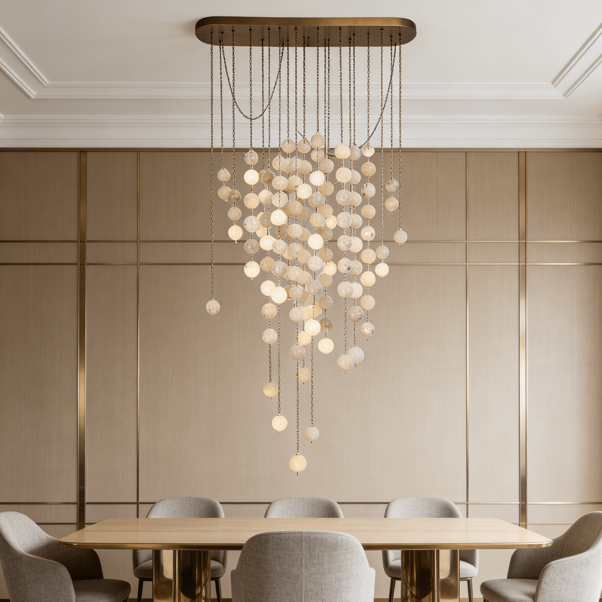 Modern Hanging Spherical Alabaster Chandelier for High Ceilings - 100 Balls/L38"*W18"*H108" (L96.5cm*W45.7cm*H274.3cm)Warm LightManorlights