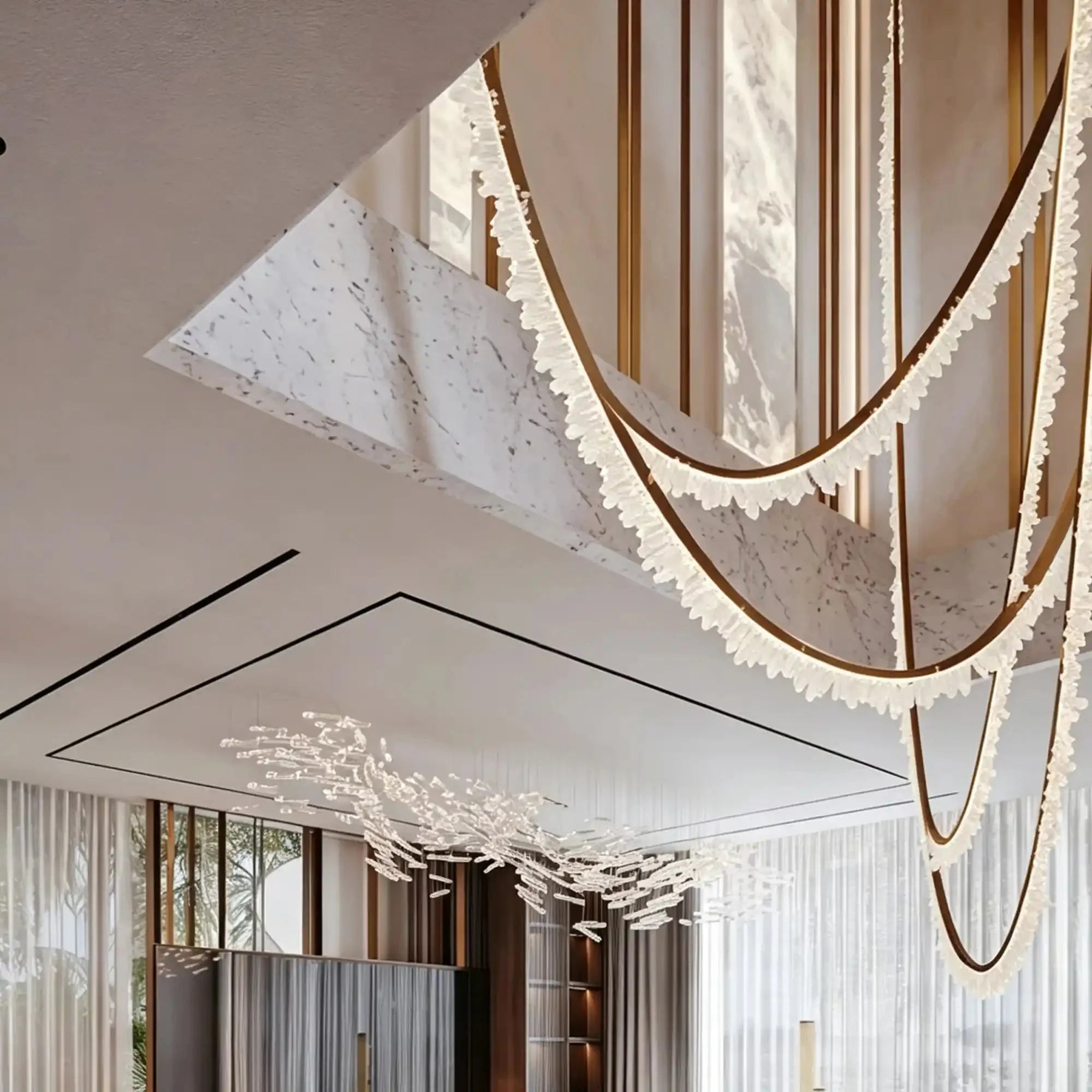 Modern High-End Curved Necklace Natural Crystal Ceiling Chandelier - The Whole Set /8 chainsBrassWarm Light -  Manorlights