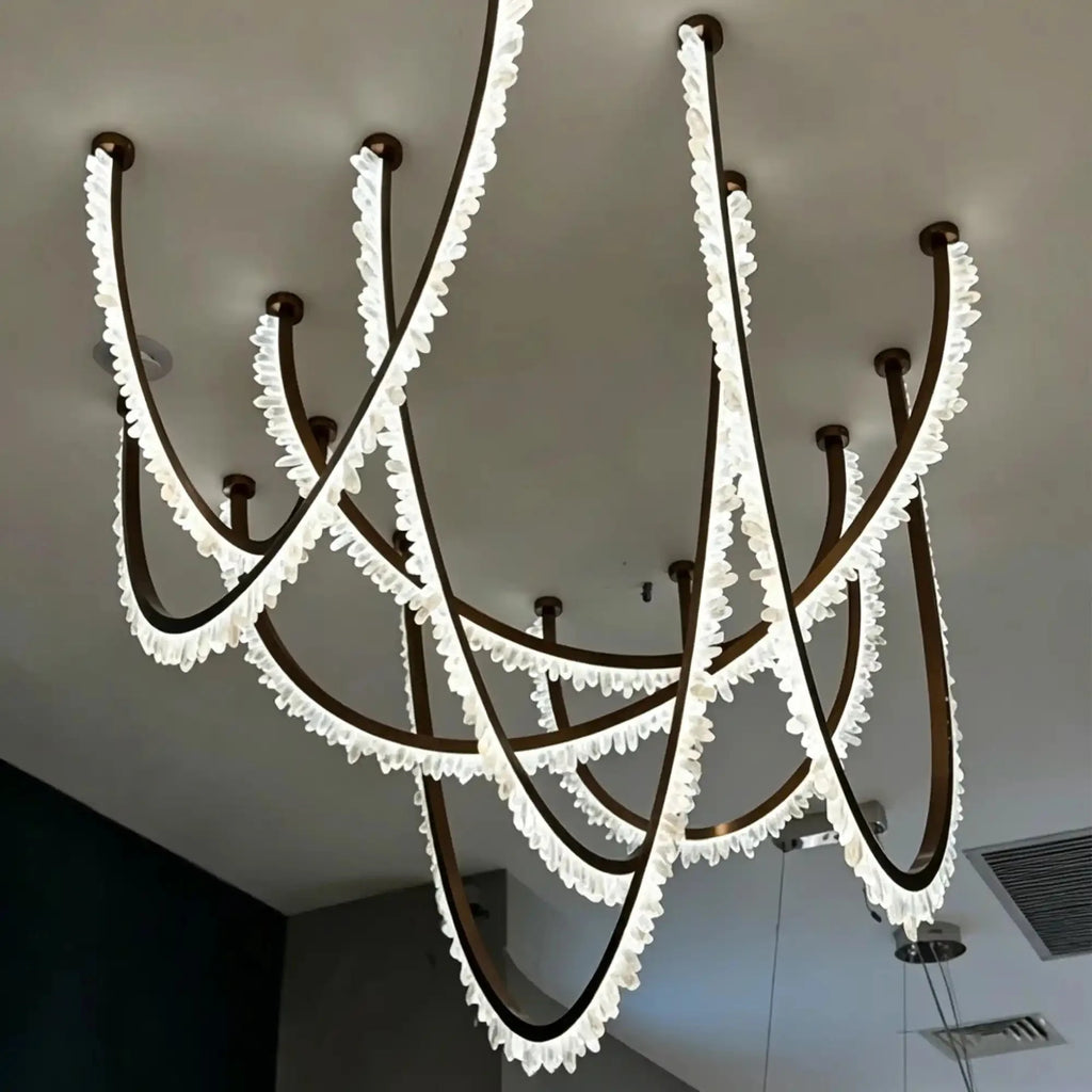 Modern High-End Curved Necklace Natural Crystal Ceiling Chandelier - The Whole Set /8 chainsBlackWarm Light -  Manorlights