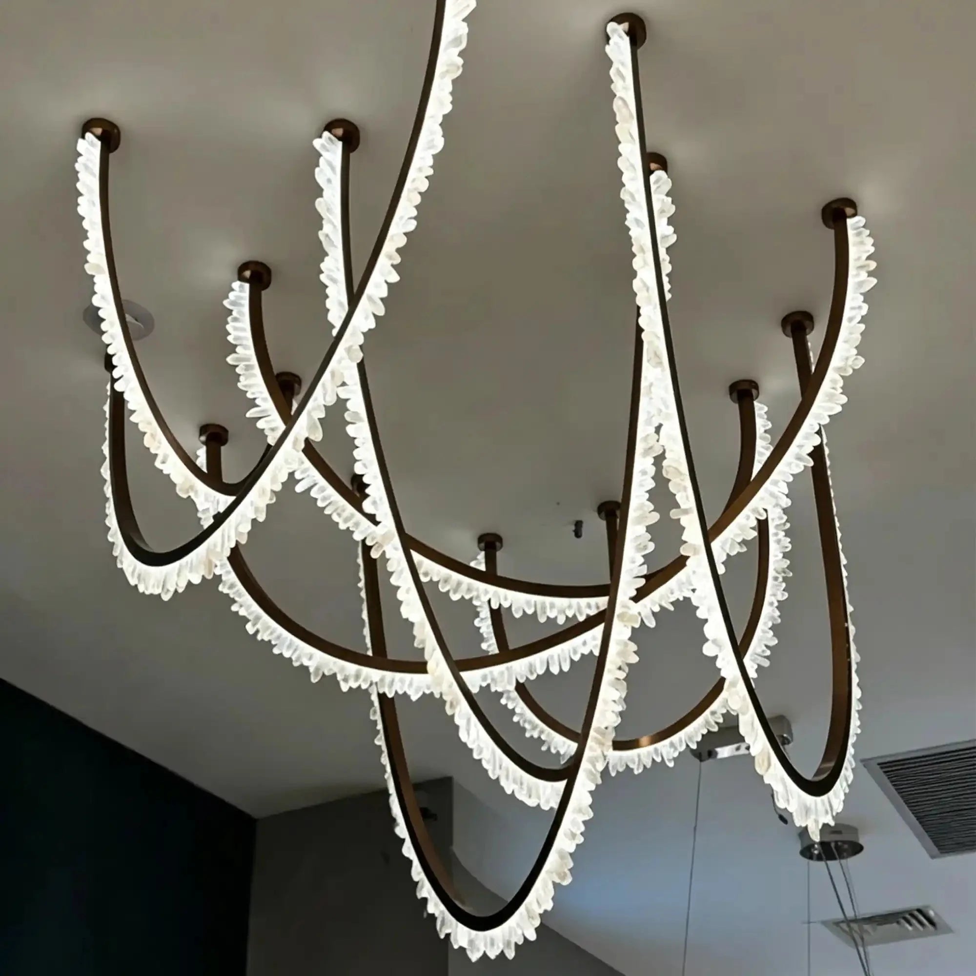 Modern High-End Curved Necklace Natural Crystal Ceiling Chandelier - The Whole Set /8 chainsBlackWarm Light -  Manorlights