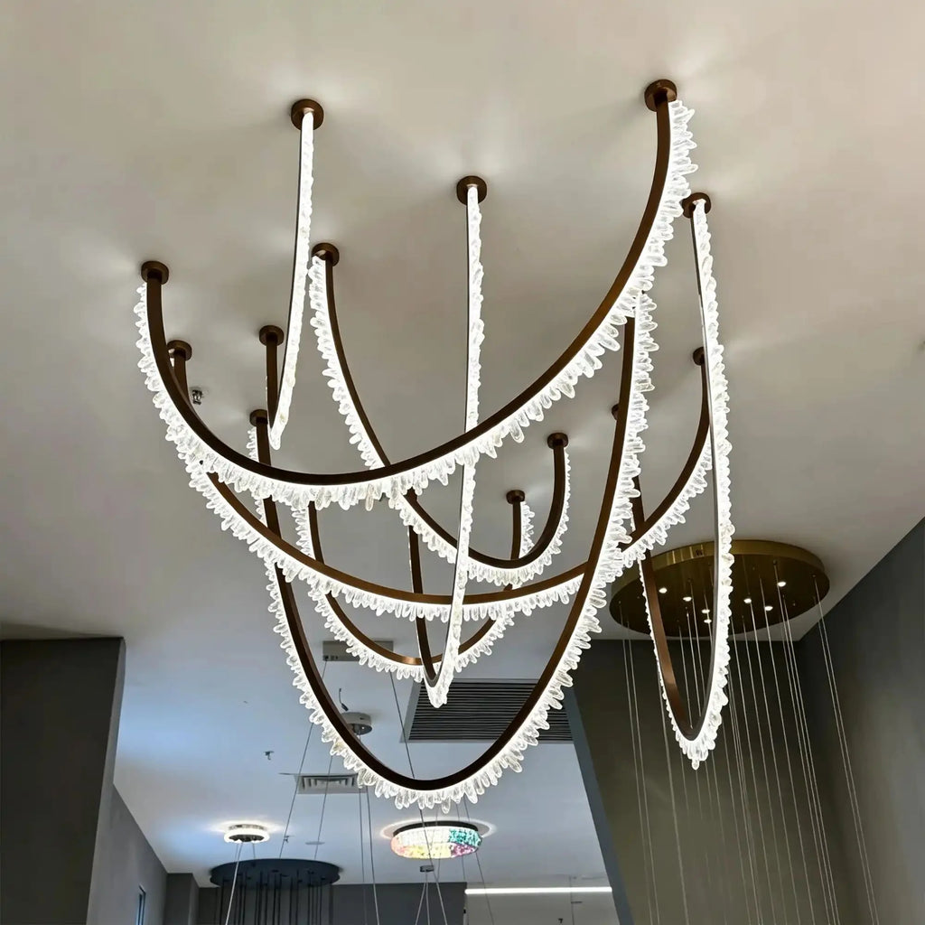 Modern High-End Curved Necklace Natural Crystal Ceiling Chandelier - The Whole Set /8 chainsBlackWarm Light -  Manorlights