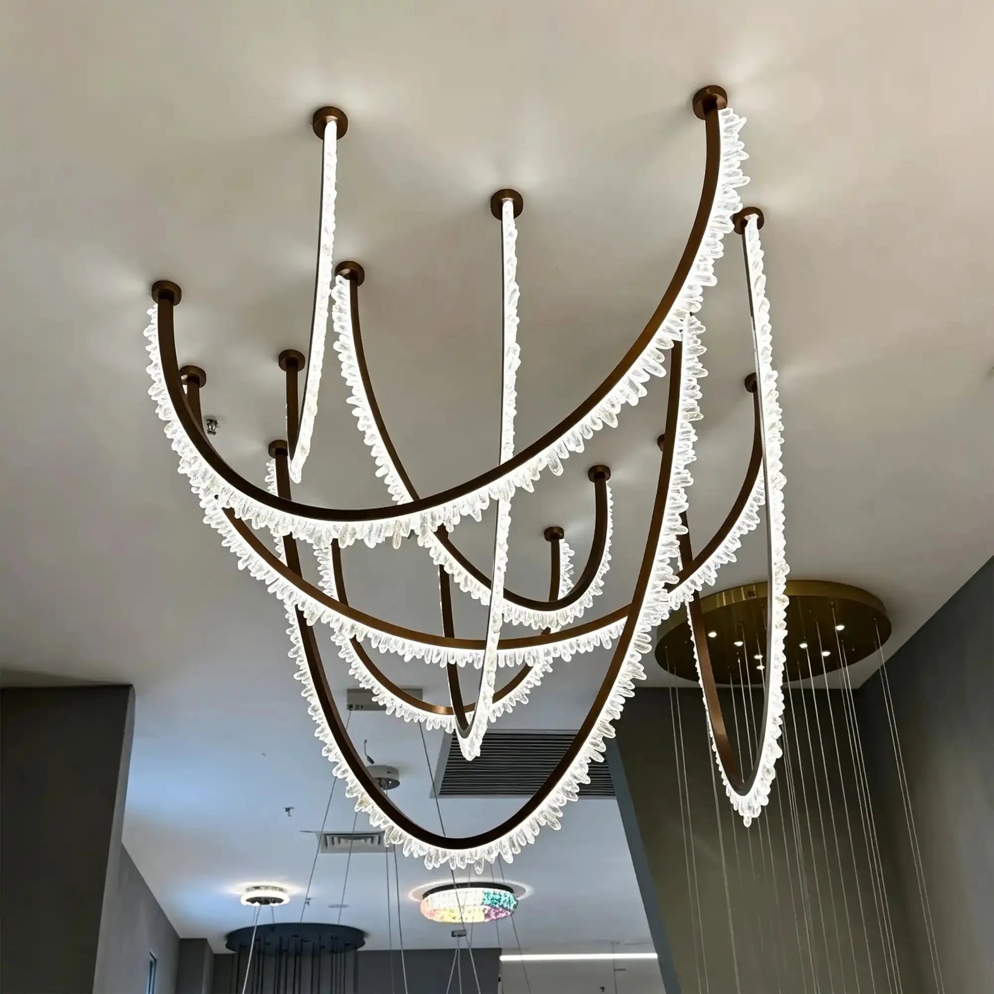 Modern High-End Curved Necklace Natural Crystal Ceiling Chandelier - The Whole Set /8 chainsBlackWarm Light -  Manorlights