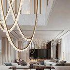 Modern High-End Curved Necklace Natural Crystal Ceiling Chandelier - The Whole Set /8 chainsBrassWhite Light -  Manorlights