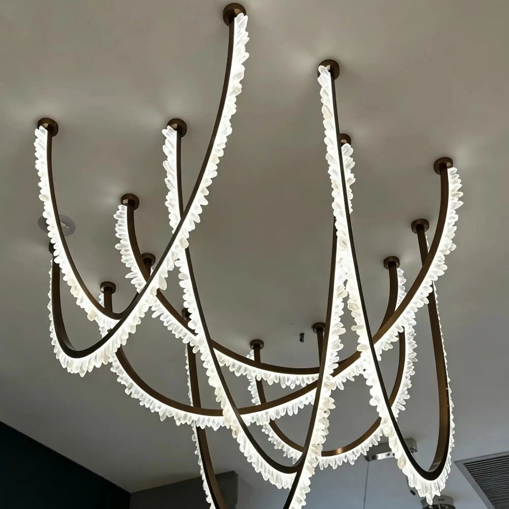 Modern High-End Curved Necklace Natural Crystal Ceiling Chandelier - The Whole Set /8 chainsBlackWarm Light -  Manorlights