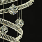 Modern Luxury Spiral Ribbon Multi-Ball Crystal Chandelier for Foyer/Staircase - D47.24"*H118.11"(D120cm*H300cm)Dimmable White LightManorlights