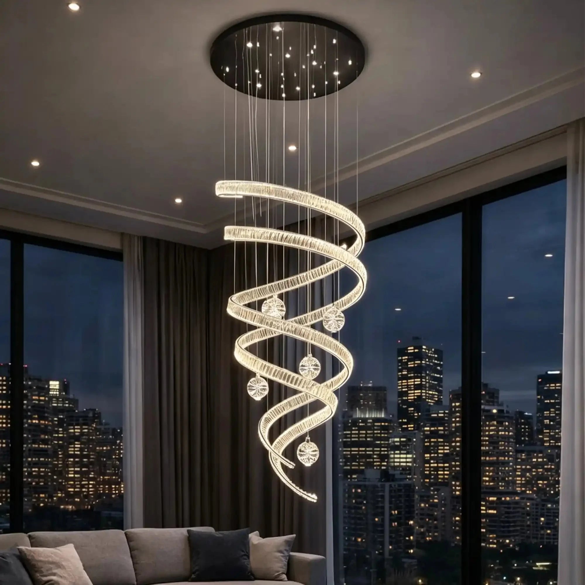 Modern Luxury Spiral Ribbon Multi-Ball Crystal Chandelier for Foyer/Staircase - D47.24"*H118.11"(D120cm*H300cm)Warm LightManorlights