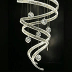 Modern Luxury Spiral Ribbon Multi-Ball Crystal Chandelier for Foyer/Staircase - D47.24"*H118.11"(D120cm*H300cm)Dimmable White LightManorlights