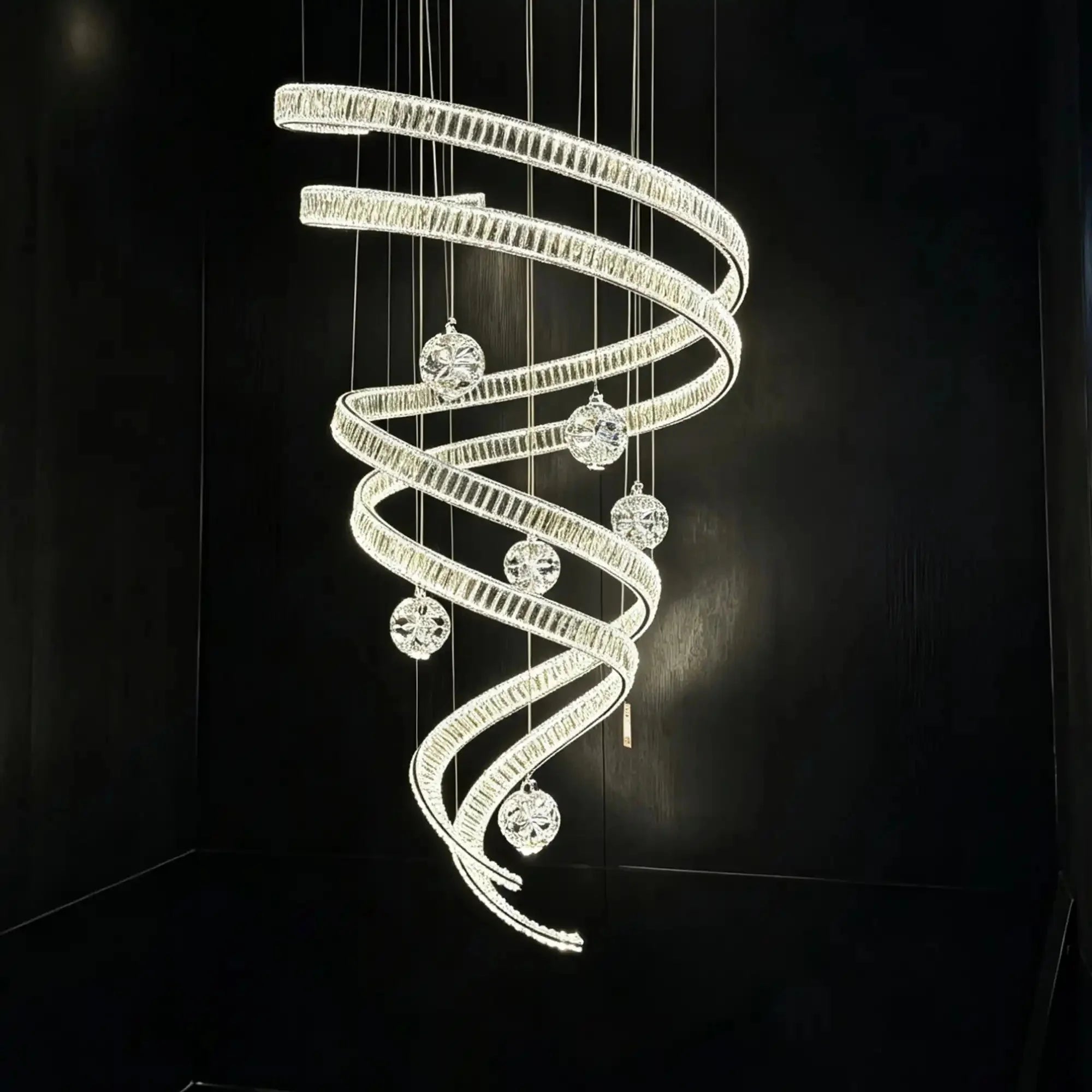 Modern Luxury Spiral Ribbon Multi-Ball Crystal Chandelier for Foyer/Staircase - D47.24"*H118.11"(D120cm*H300cm)Dimmable White LightManorlights