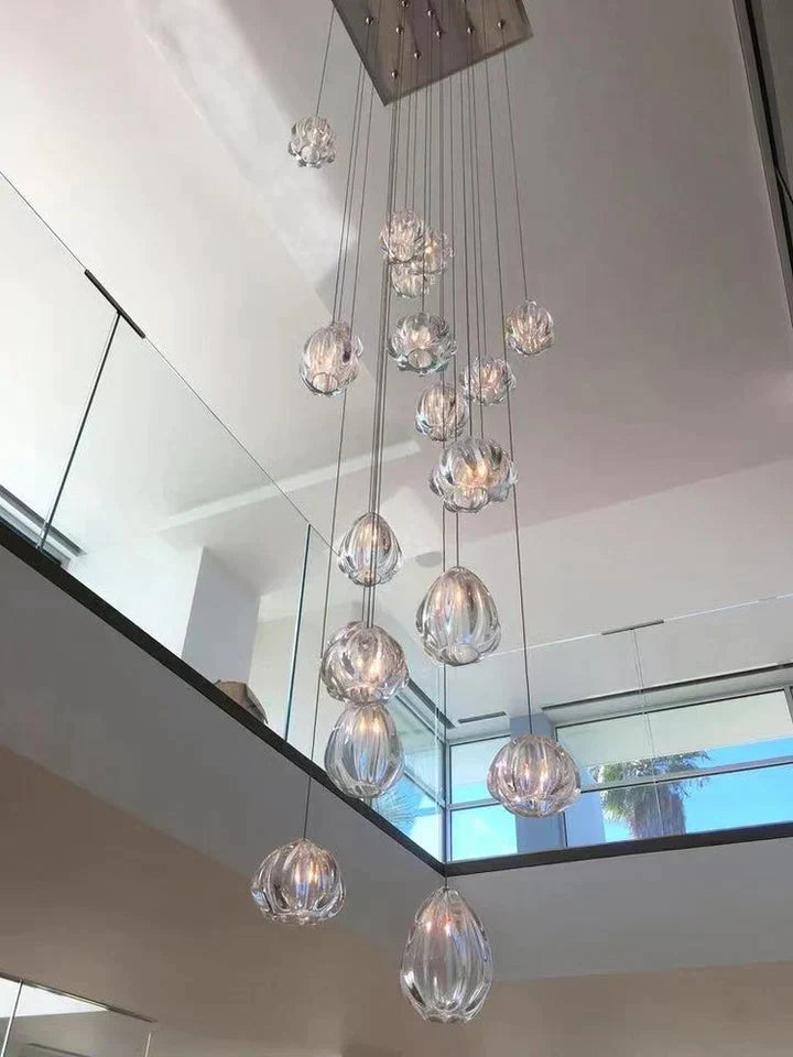 Modern Nordic Style Hand Blown Glass Pendant Crystal Chandelier For Dining Room/Living Room/Stairwell-10 Lights/D19.7"*H118.1"-Round-Black-Warm Light- - Manor Lights