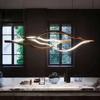 Modern Simple Brass Waving Chandelier for Living/Dining Room/Kitchen Island - 2 crossed pendant: L39.4"+L47.2"/17kgWoodWarm Light -  Manorlights