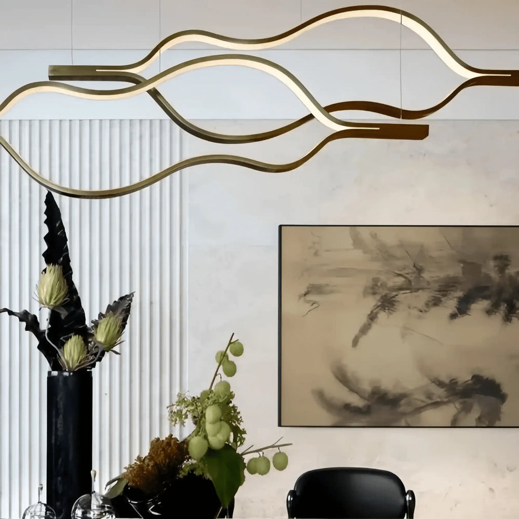 Modern Simple Brass Waving Chandelier for Living/Dining Room/Kitchen Island - 2 crossed pendant: L39.4"+L47.2"/17kgGoldWarm Light -  Manorlights