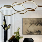 Modern Simple Brass Waving Chandelier for Living/Dining Room/Kitchen Island - 2 crossed pendant: L39.4"+L47.2"/17kgGoldWarm Light -  Manorlights