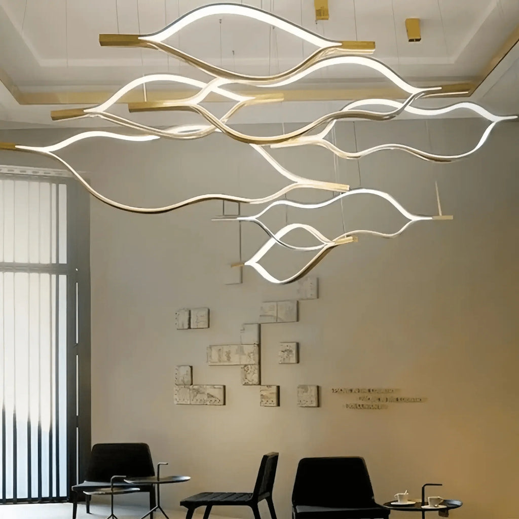 Modern Simple Brass Waving Chandelier for Living/Dining Room/Kitchen Island - 3 crossed pendant: L31.5"+L39.4"+L47.2"ChromeWarm Light -  Manorlights