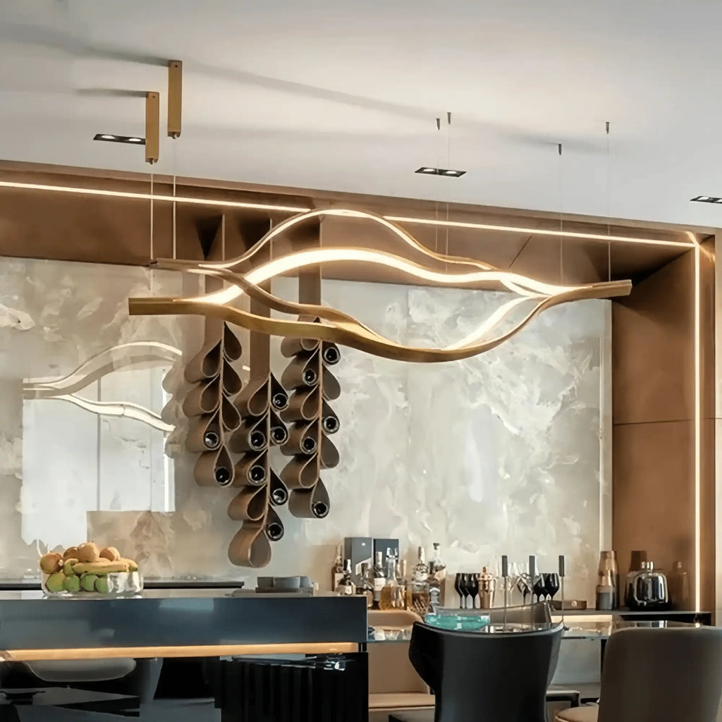 Modern Simple Brass Waving Chandelier for Living/Dining Room/Kitchen Island - 2 crossed pendant: L39.4"+L47.2"/17kgGoldWarm Light -  Manorlights