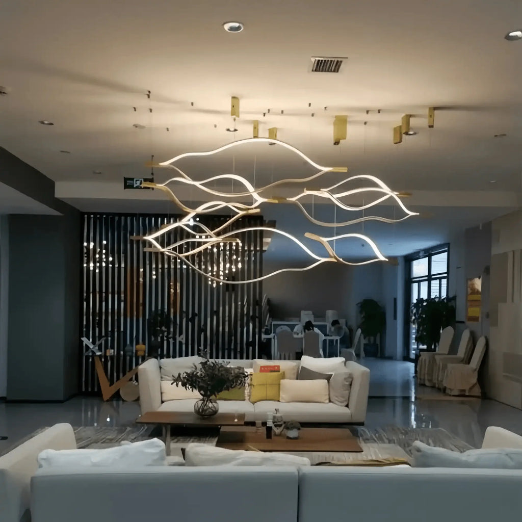 Modern Simple Brass Waving Chandelier for Living/Dining Room/Kitchen Island - L31.5"*W2.2"*H11.8"WoodWarm Light -  Manorlights