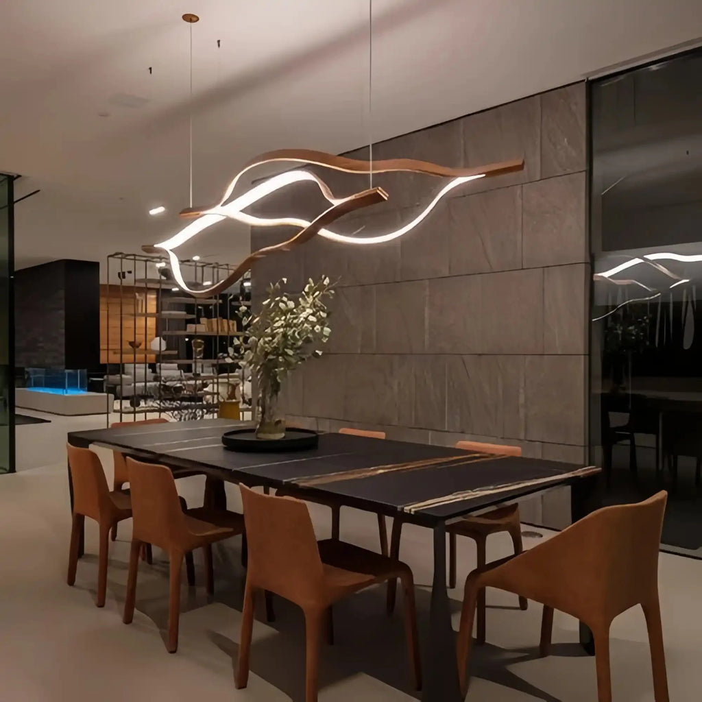 Modern Simple Brass Waving Chandelier for Living/Dining Room/Kitchen Island - 2 crossed pendant: L39.4"+L47.2"/17kgWoodWarm Light -  Manorlights