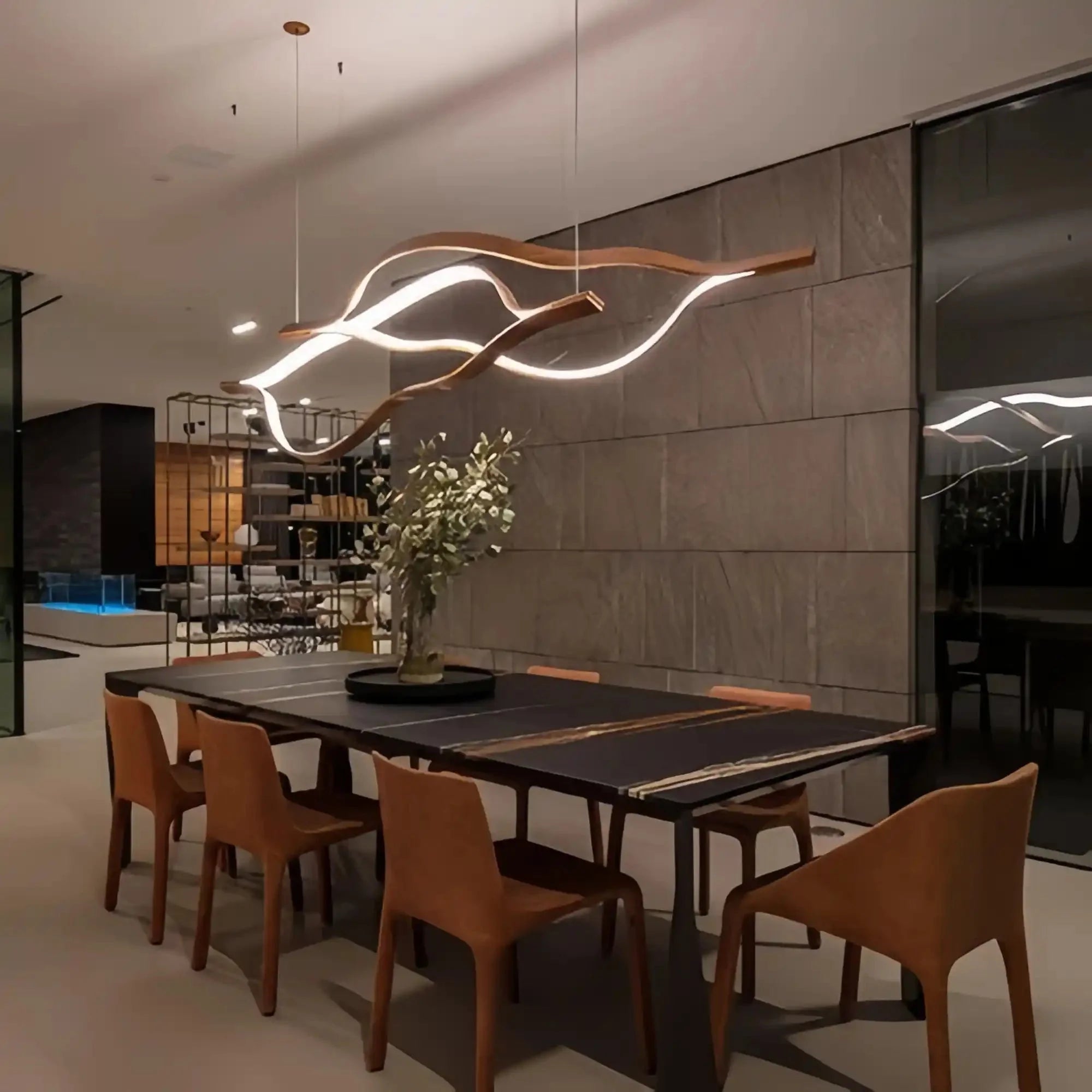 Modern Simple Brass Waving Chandelier for Living/Dining Room/Kitchen Island - 2 crossed pendant: L39.4"+L47.2"/17kgWoodWarm Light -  Manorlights