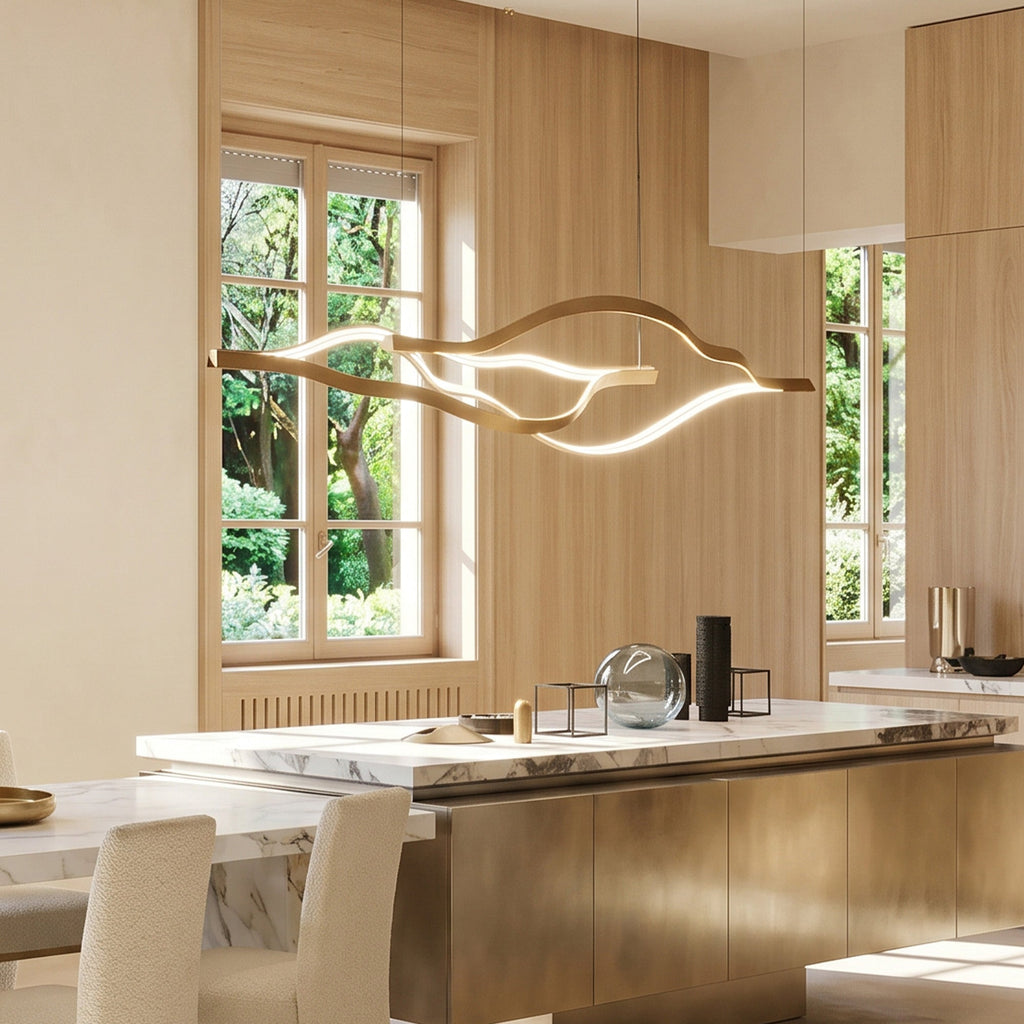 Modern Simple Brass Waving Chandelier for Living/Dining Room/Kitchen Island - 3 crossed pendant: L31.5"+L39.4"+L47.2"ChromeWarm Light -  Manorlights