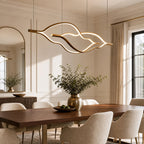 Modern Simple Brass Waving Chandelier for Living/Dining Room/Kitchen Island - 2 crossed pendant: L39.4"+L47.2"/17kgWoodWarm Light -  Manorlights