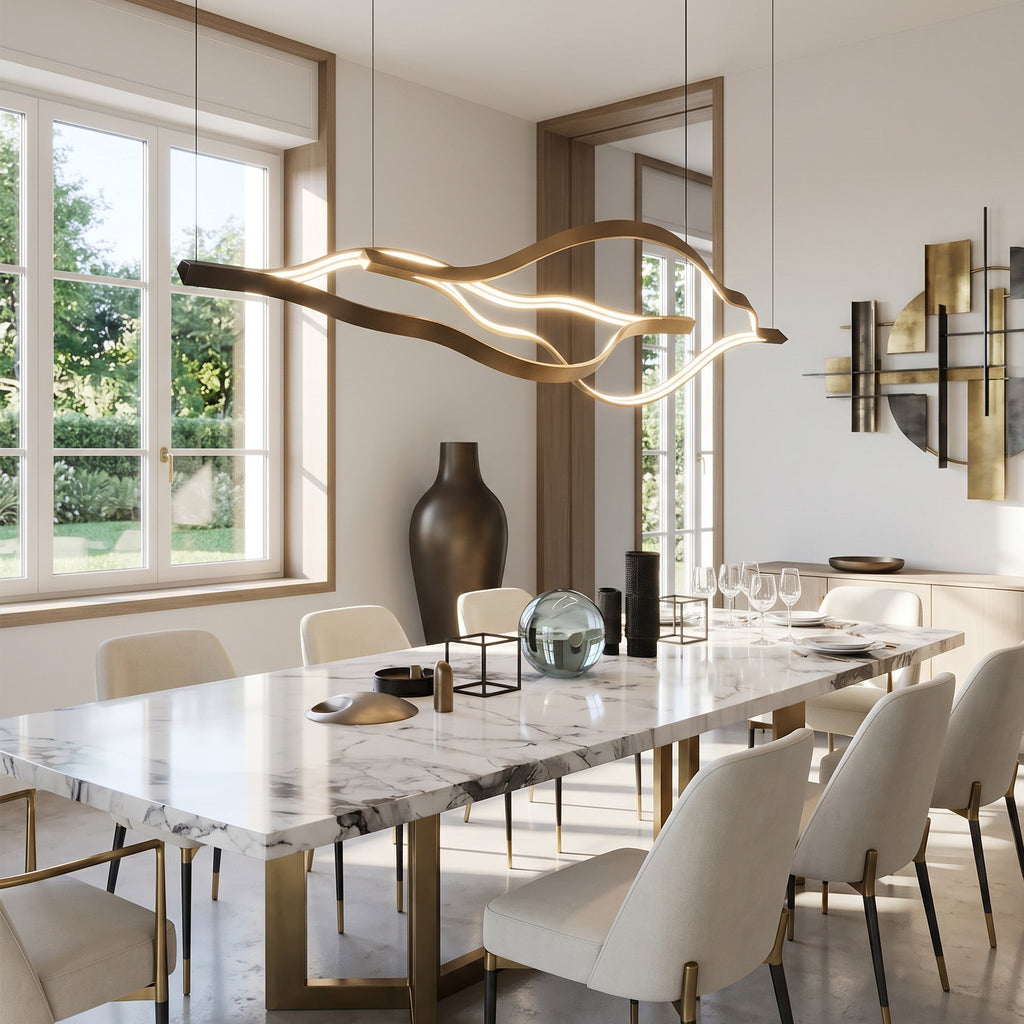 Modern Simple Brass Waving Chandelier for Living/Dining Room/Kitchen Island - L31.5"*W2.2"*H11.8"WoodWarm Light -  Manorlights