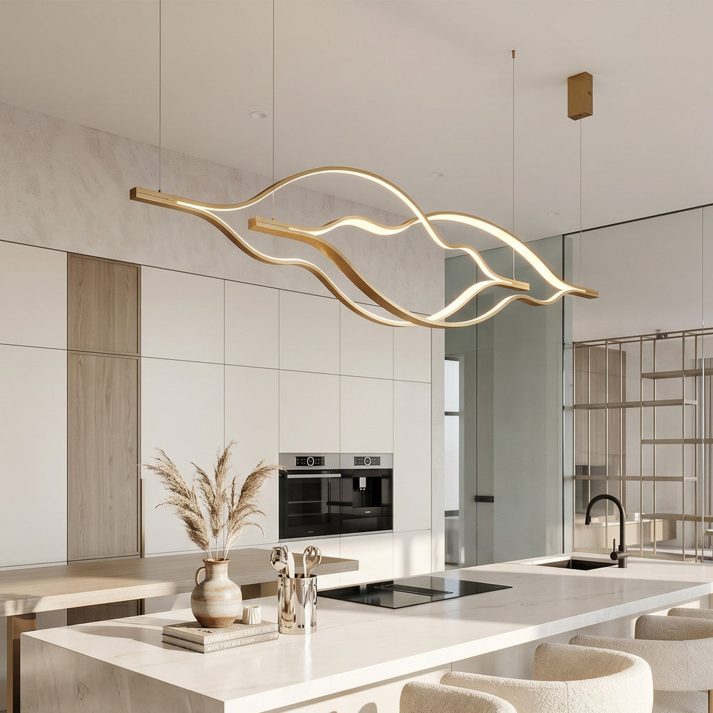 Modern Simple Brass Waving Chandelier for Living/Dining Room/Kitchen Island - 3 crossed pendant: L31.5"+L39.4"+L47.2"ChromeWarm Light -  Manorlights