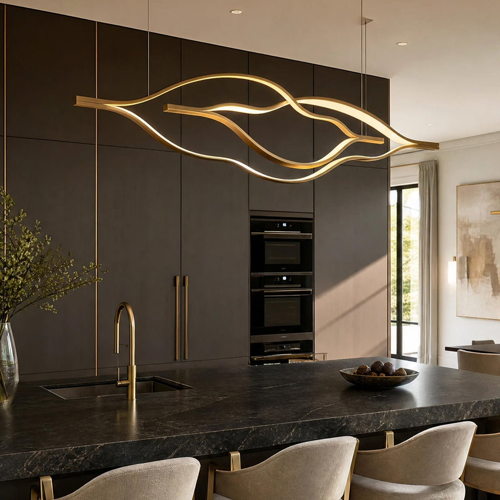 Modern Simple Brass Waving Chandelier for Living/Dining Room/Kitchen Island - L31.5"*W2.2"*H11.8"WoodWarm Light -  Manorlights