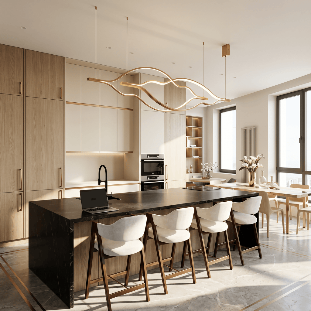 Modern Simple Brass Waving Chandelier for Living/Dining Room/Kitchen Island - 3 crossed pendant: L31.5"+L39.4"+L47.2"ChromeWarm Light -  Manorlights
