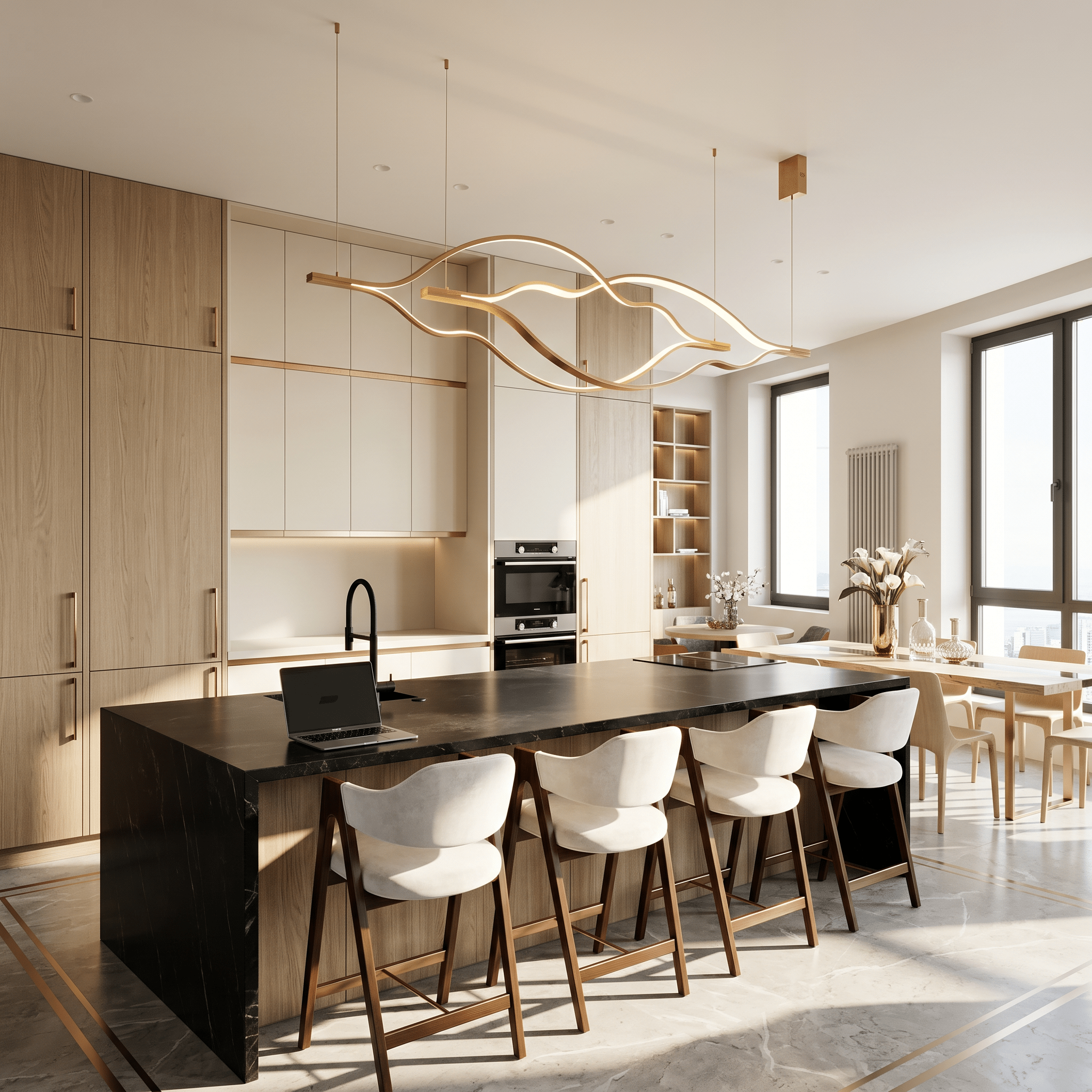 Modern Simple Brass Waving Chandelier for Living/Dining Room/Kitchen Island - 3 crossed pendant: L31.5"+L39.4"+L47.2"ChromeWarm Light -  Manorlights