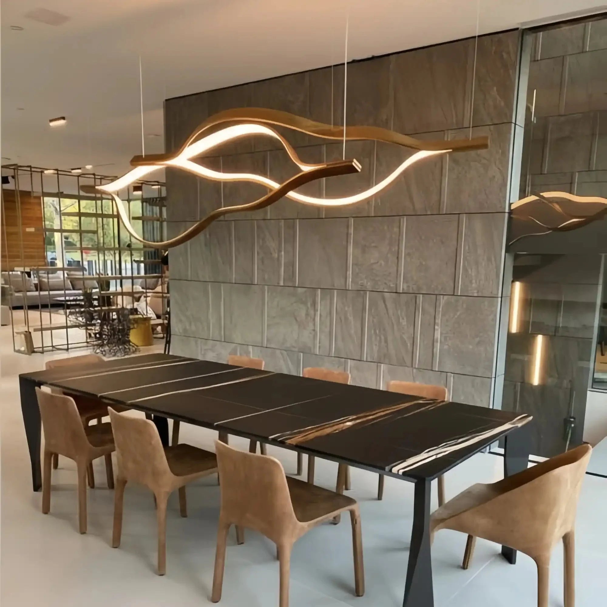 Modern Simple Brass Waving Chandelier for Living/Dining Room/Kitchen Island - 2 crossed pendant: L39.4"+L47.2"/17kgGoldWarm Light -  Manorlights