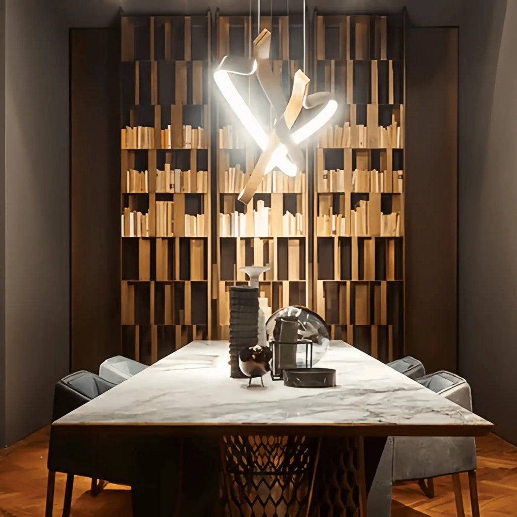 Modern Simple Brass Waving Chandelier for Living/Dining Room/Kitchen Island - 2 crossed pendant: L39.4"+L47.2"/17kgWoodWarm Light -  Manorlights