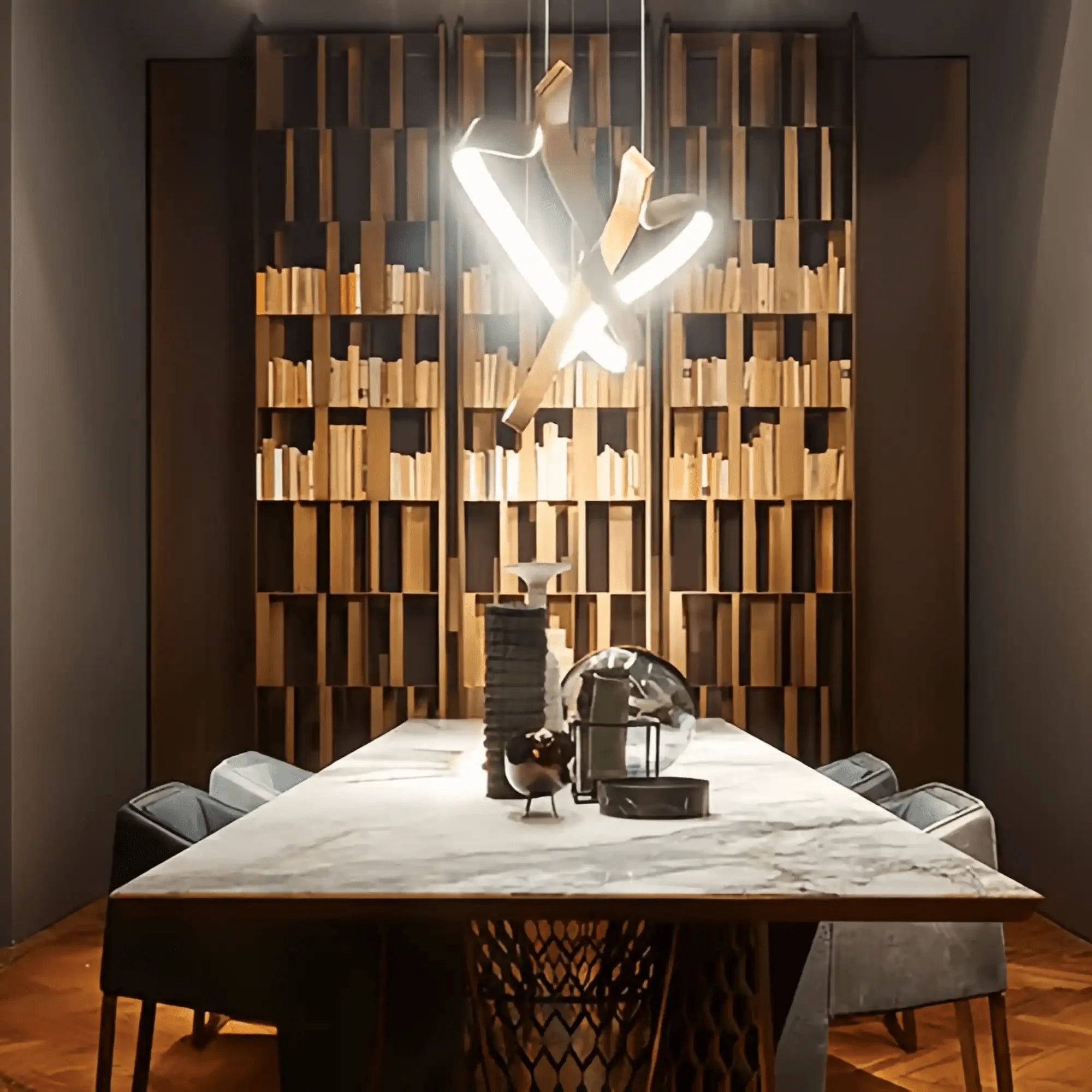 Modern Simple Brass Waving Chandelier for Living/Dining Room/Kitchen Island - 2 crossed pendant: L39.4"+L47.2"/17kgWoodWarm Light -  Manorlights