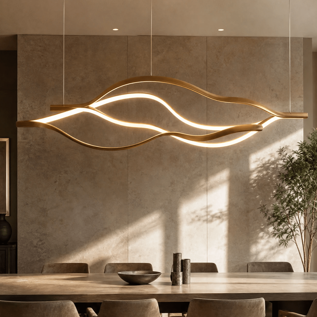 Modern Simple Brass Waving Chandelier for Living/Dining Room/Kitchen Island - L31.5"*W2.2"*H11.8"WoodWarm Light -  Manorlights