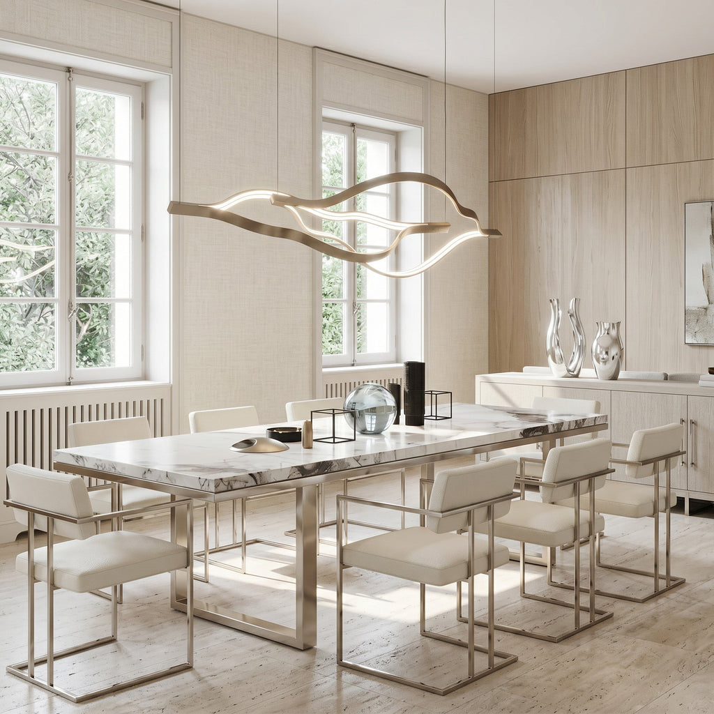 Modern Simple Brass Waving Chandelier for Living/Dining Room/Kitchen Island - 2 crossed pendant: L39.4"+L47.2"/17kgGoldWarm Light -  Manorlights