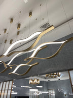 Modern Simple Brass Waving Chandelier for Living/Dining Room/Kitchen Island-Chandeliers-Blush-Lighting-L31.5"*W2.2"*H11.8"-Wood-Warm Light