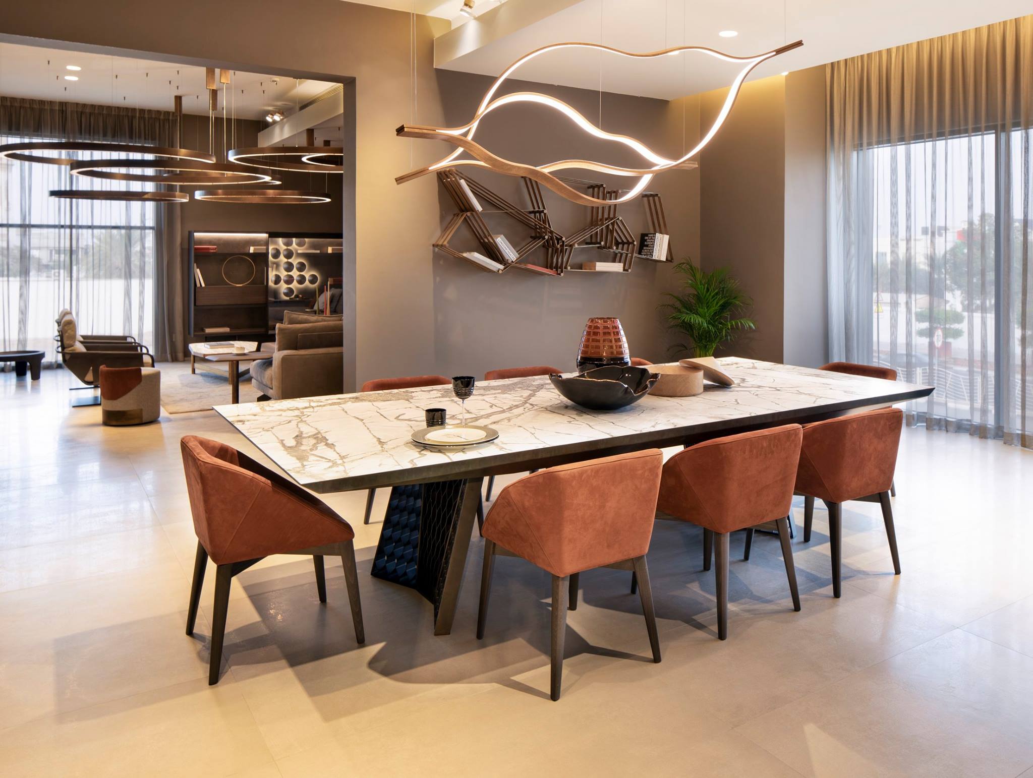 Modern Simple Brass Waving Chandelier for Living/Dining Room/Kitchen Island-Chandeliers-Blush-Lighting-L31.5"*W2.2"*H11.8"-Wood-Warm Light