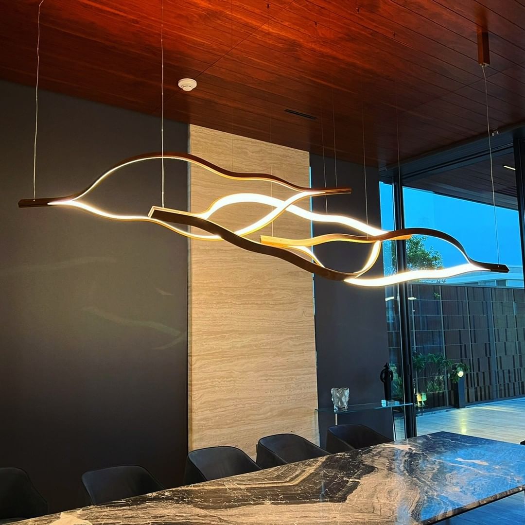 Modern Simple Brass Waving Chandelier for Living/Dining Room/Kitchen Island-Chandeliers-Blush-Lighting-L31.5"*W2.2"*H11.8"-Wood-Warm Light