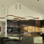 Modern Simple Brass Waving Chandelier for Living/Dining Room/Kitchen Island-Chandeliers-Blush-Lighting-L31.5"*W2.2"*H11.8"-Wood-Warm Light