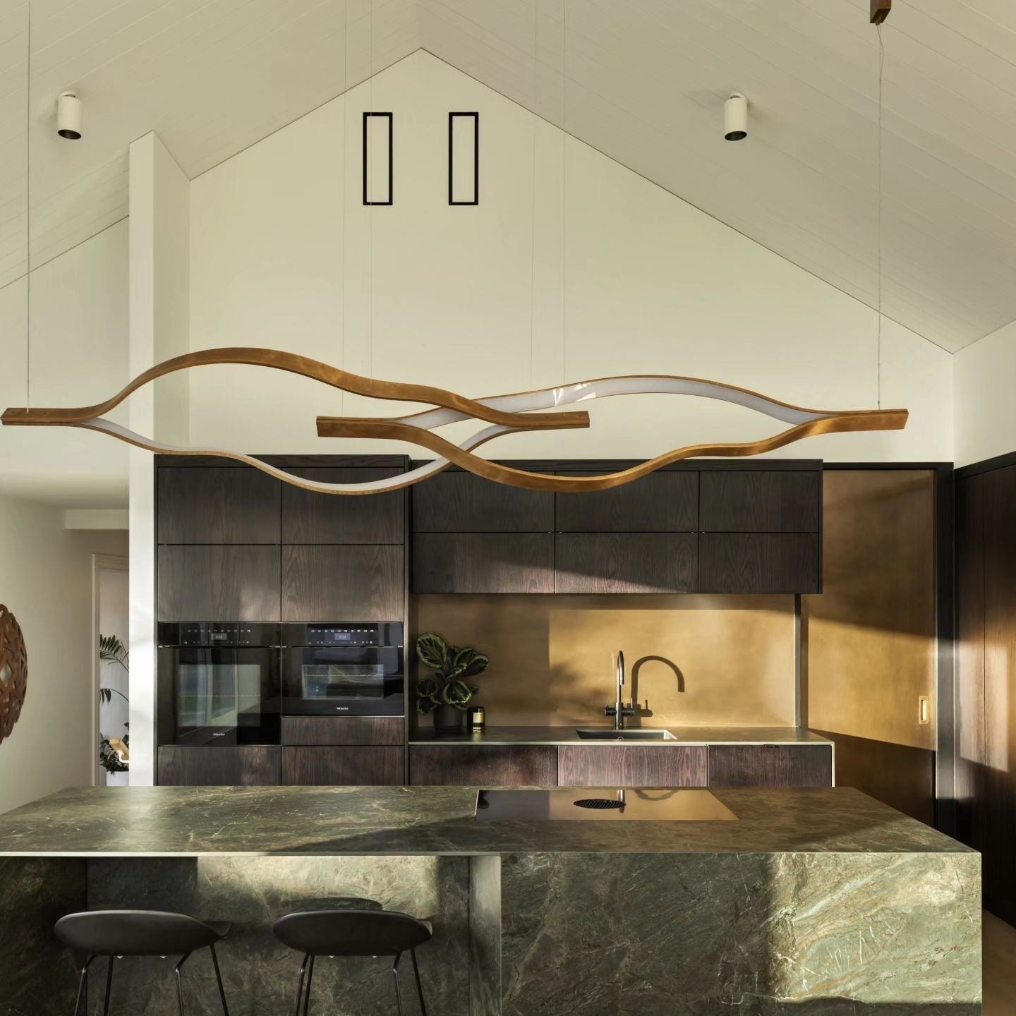 Modern Simple Brass Waving Chandelier for Living/Dining Room/Kitchen Island-Chandeliers-Blush-Lighting-L31.5"*W2.2"*H11.8"-Wood-Warm Light