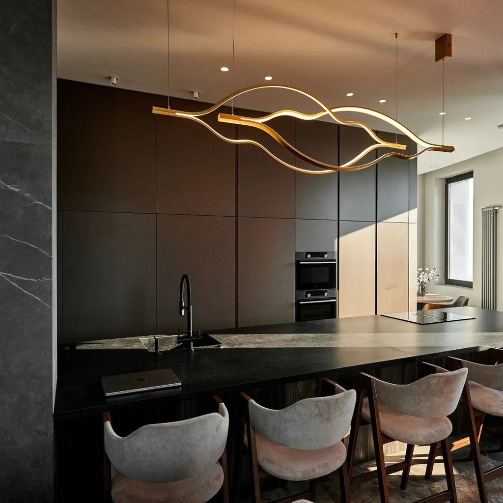 Modern Simple Brass Waving Chandelier for Living/Dining Room/Kitchen Island-Chandeliers-Blush-Lighting-L31.5"*W2.2"*H11.8"-Wood-Warm Light