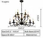 Multi Layer Iron Chandelier with Electronic Candles in Vintage Country Style for Living Room Cafe and Study - 4 Layers: D47.2"Warm LightManorlights