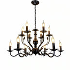 Multi Layer Iron Chandelier with Electronic Candles in Vintage Country Style for Living Room Cafe and Study - 1 Layer: D39.4"Warm LightManorlights
