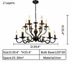 Multi Layer Iron Chandelier with Electronic Candles in Vintage Country Style for Living Room Cafe and Study - 2 Layers: D39.4"Warm LightManorlights