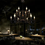 Multi Layer Iron Chandelier with Electronic Candles in Vintage Country Style for Living Room Cafe and Study - 1 Layer: D39.4"Warm LightManorlights
