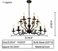 Multi Layer Iron Chandelier with Electronic Candles in Vintage Country Style for Living Room Cafe and Study - 1 Layer: D39.4"Warm LightManorlights