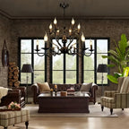 Multi Layer Iron Chandelier with Electronic Candles in Vintage Country Style for Living Room Cafe and Study - 1 Layer: D39.4"Warm LightManorlights