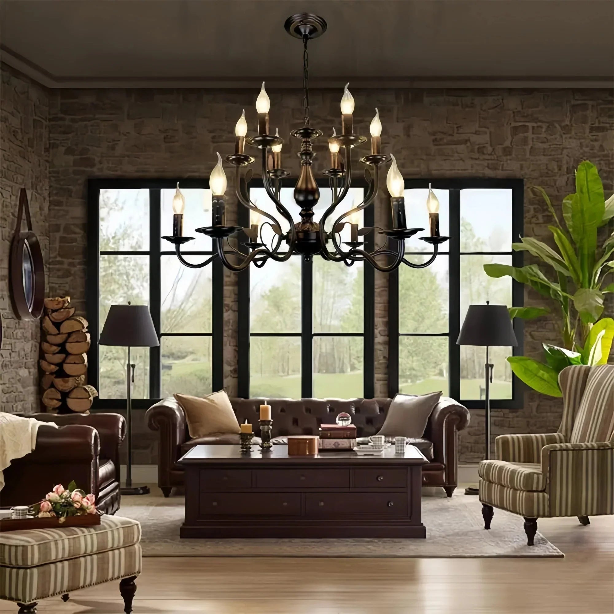 Multi Layer Iron Chandelier with Electronic Candles in Vintage Country Style for Living Room Cafe and Study - 1 Layer: D39.4"Warm LightManorlights