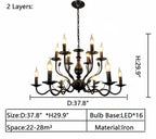 Multi Layer Iron Chandelier with Electronic Candles in Vintage Country Style for Living Room Cafe and Study - 2 Layers: D37.8"Warm LightManorlights